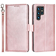 Handytasche Stand Schutzhülle Flip Leder Hülle D09T für Samsung Galaxy S22 Ultra 5G Rosegold