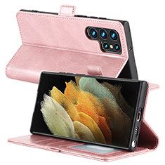 Handytasche Stand Schutzhülle Flip Leder Hülle D10T für Samsung Galaxy S22 Ultra 5G Rosegold