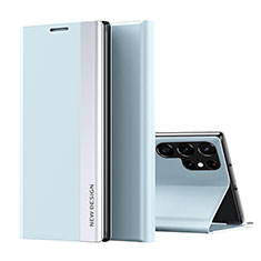 Handytasche Stand Schutzhülle Flip Leder Hülle für Samsung Galaxy S22 Ultra 5G Hellblau