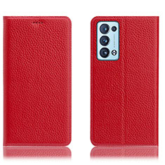 Handytasche Stand Schutzhülle Flip Leder Hülle H02P für Oppo Reno6 Pro+ Plus 5G Rot