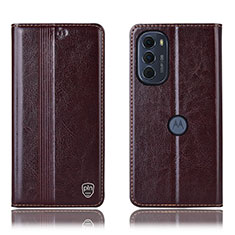 Handytasche Stand Schutzhülle Flip Leder Hülle H05P für Motorola Moto G71s 5G Braun