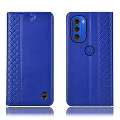Handytasche Stand Schutzhülle Flip Leder Hülle H10P für Motorola Moto G51 5G Blau