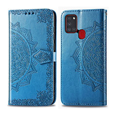 Handytasche Stand Schutzhülle Flip Leder Hülle L02 für Samsung Galaxy A21s Blau