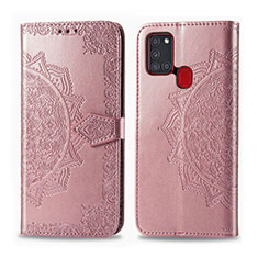 Handytasche Stand Schutzhülle Flip Leder Hülle L02 für Samsung Galaxy A21s Rosegold