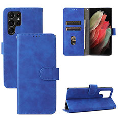 Handytasche Stand Schutzhülle Flip Leder Hülle L04Z für Samsung Galaxy S21 Ultra 5G Blau
