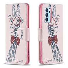 Handytasche Stand Schutzhülle Flip Leder Hülle Modisch Muster B01F für Oppo Reno6 Pro 5G India Rosa