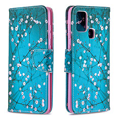 Handytasche Stand Schutzhülle Flip Leder Hülle Modisch Muster B01F für Samsung Galaxy A21s Cyan