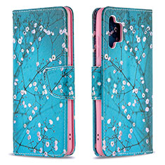Handytasche Stand Schutzhülle Flip Leder Hülle Modisch Muster B01F für Samsung Galaxy M32 5G Cyan