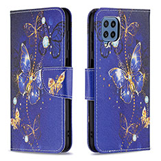 Handytasche Stand Schutzhülle Flip Leder Hülle Modisch Muster B03F für Samsung Galaxy M32 4G Königs Blau