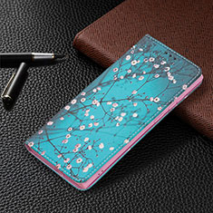 Handytasche Stand Schutzhülle Flip Leder Hülle Modisch Muster B03F für Samsung Galaxy S21 Ultra 5G Cyan