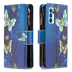 Handytasche Stand Schutzhülle Flip Leder Hülle Modisch Muster B04F für Oppo Reno6 Pro 5G India Blau
