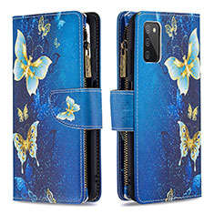 Handytasche Stand Schutzhülle Flip Leder Hülle Modisch Muster B04F für Samsung Galaxy A02s Blau