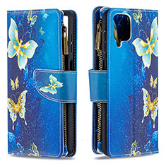 Handytasche Stand Schutzhülle Flip Leder Hülle Modisch Muster B04F für Samsung Galaxy A12 Nacho Blau