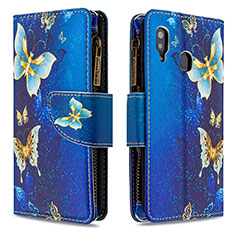 Handytasche Stand Schutzhülle Flip Leder Hülle Modisch Muster B04F für Samsung Galaxy A20 Blau