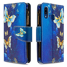 Handytasche Stand Schutzhülle Flip Leder Hülle Modisch Muster B04F für Samsung Galaxy A20e Blau