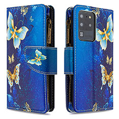Handytasche Stand Schutzhülle Flip Leder Hülle Modisch Muster B04F für Samsung Galaxy S20 Ultra 5G Blau