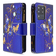 Handytasche Stand Schutzhülle Flip Leder Hülle Modisch Muster B04F für Samsung Galaxy S20 Ultra Königs Blau