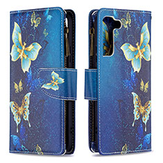 Handytasche Stand Schutzhülle Flip Leder Hülle Modisch Muster B04F für Samsung Galaxy S21 5G Blau
