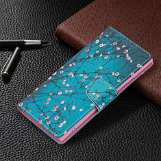 Handytasche Stand Schutzhülle Flip Leder Hülle Modisch Muster B09F für Samsung Galaxy S21 Ultra 5G Blau