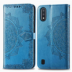 Handytasche Stand Schutzhülle Flip Leder Hülle Modisch Muster für Samsung Galaxy A01 SM-A015 Blau