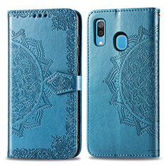 Handytasche Stand Schutzhülle Flip Leder Hülle Modisch Muster für Samsung Galaxy A20 Blau