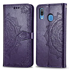 Handytasche Stand Schutzhülle Flip Leder Hülle Modisch Muster für Samsung Galaxy A20 Violett