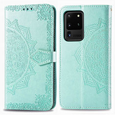 Handytasche Stand Schutzhülle Flip Leder Hülle Modisch Muster für Samsung Galaxy S20 Ultra 5G Grün