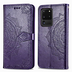 Handytasche Stand Schutzhülle Flip Leder Hülle Modisch Muster für Samsung Galaxy S20 Ultra 5G Violett