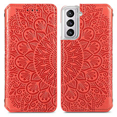 Handytasche Stand Schutzhülle Flip Leder Hülle Modisch Muster für Samsung Galaxy S21 Plus 5G Rot