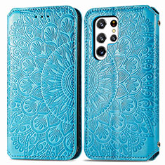 Handytasche Stand Schutzhülle Flip Leder Hülle Modisch Muster für Samsung Galaxy S21 Ultra 5G Blau