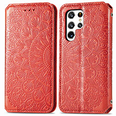 Handytasche Stand Schutzhülle Flip Leder Hülle Modisch Muster für Samsung Galaxy S21 Ultra 5G Rot