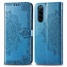 Handytasche Stand Schutzhülle Flip Leder Hülle Modisch Muster für Sony Xperia 5 Blau
