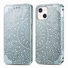 Handytasche Stand Schutzhülle Flip Leder Hülle Modisch Muster H01 für Apple iPhone 14 Plus Silber