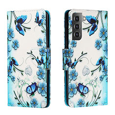 Handytasche Stand Schutzhülle Flip Leder Hülle Modisch Muster H01X für Samsung Galaxy S22 5G Blau