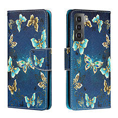 Handytasche Stand Schutzhülle Flip Leder Hülle Modisch Muster H01X für Samsung Galaxy S22 5G Königs Blau