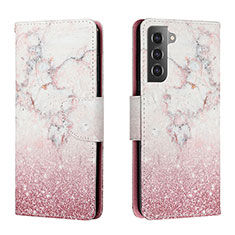 Handytasche Stand Schutzhülle Flip Leder Hülle Modisch Muster H01X für Samsung Galaxy S22 5G Rosa