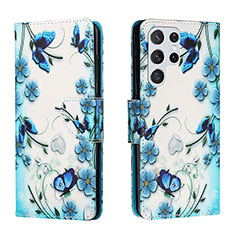 Handytasche Stand Schutzhülle Flip Leder Hülle Modisch Muster H01X für Samsung Galaxy S22 Ultra 5G Blau