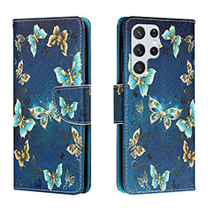 Handytasche Stand Schutzhülle Flip Leder Hülle Modisch Muster H01X für Samsung Galaxy S22 Ultra 5G Königs Blau