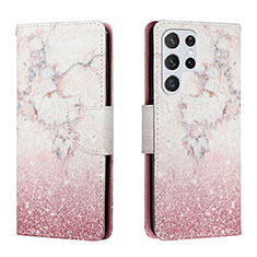 Handytasche Stand Schutzhülle Flip Leder Hülle Modisch Muster H01X für Samsung Galaxy S22 Ultra 5G Rosa