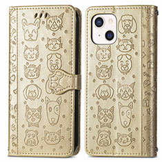 Handytasche Stand Schutzhülle Flip Leder Hülle Modisch Muster H11 für Apple iPhone 13 Mini Gold