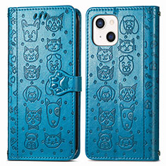 Handytasche Stand Schutzhülle Flip Leder Hülle Modisch Muster H11 für Apple iPhone 14 Blau