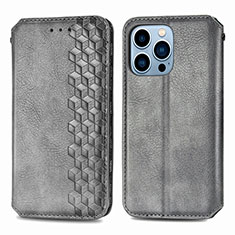Handytasche Stand Schutzhülle Flip Leder Hülle Modisch Muster H15 für Apple iPhone 15 Pro Grau