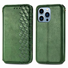 Handytasche Stand Schutzhülle Flip Leder Hülle Modisch Muster H15 für Apple iPhone 15 Pro Grün