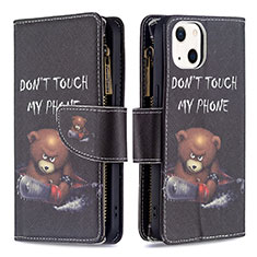 Handytasche Stand Schutzhülle Flip Leder Hülle Modisch Muster L03 für Apple iPhone 14 Schwarz