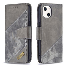 Handytasche Stand Schutzhülle Flip Leder Hülle Modisch Muster L05 für Apple iPhone 13 Mini Grau