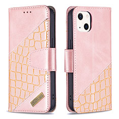 Handytasche Stand Schutzhülle Flip Leder Hülle Modisch Muster L05 für Apple iPhone 13 Mini Rosegold