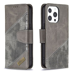 Handytasche Stand Schutzhülle Flip Leder Hülle Modisch Muster L05 für Apple iPhone 14 Pro Grau