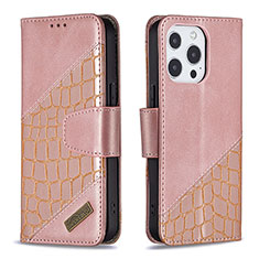 Handytasche Stand Schutzhülle Flip Leder Hülle Modisch Muster L05 für Apple iPhone 14 Pro Rosegold