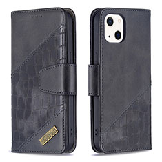 Handytasche Stand Schutzhülle Flip Leder Hülle Modisch Muster L05 für Apple iPhone 14 Schwarz