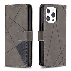 Handytasche Stand Schutzhülle Flip Leder Hülle Modisch Muster L06 für Apple iPhone 15 Pro Grau